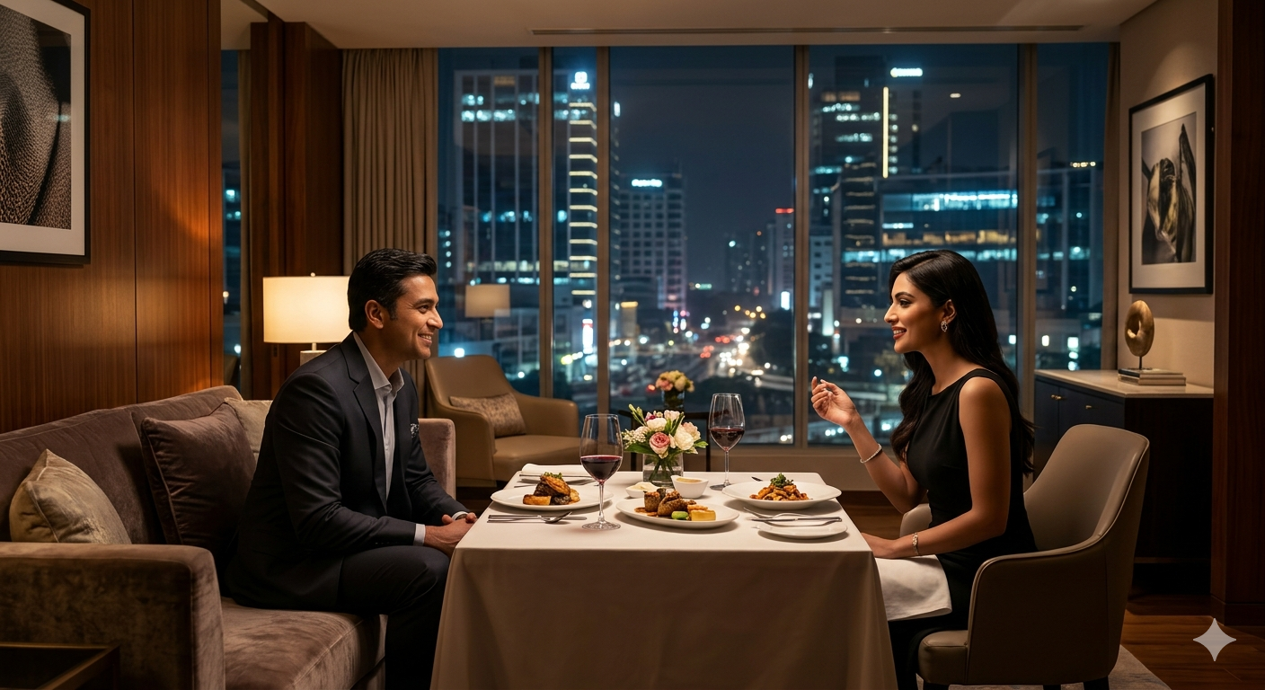 Sophisticated corporate traveler experiencing the elite lifestyle Dhaka offers at a luxury penthouse suite in Gulshan